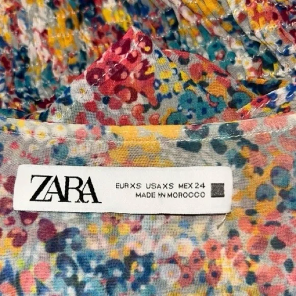 ZARA Floral Chiffon Boho Crop Top Size X-Small floral colorful Summer top - Picture 8 of 9